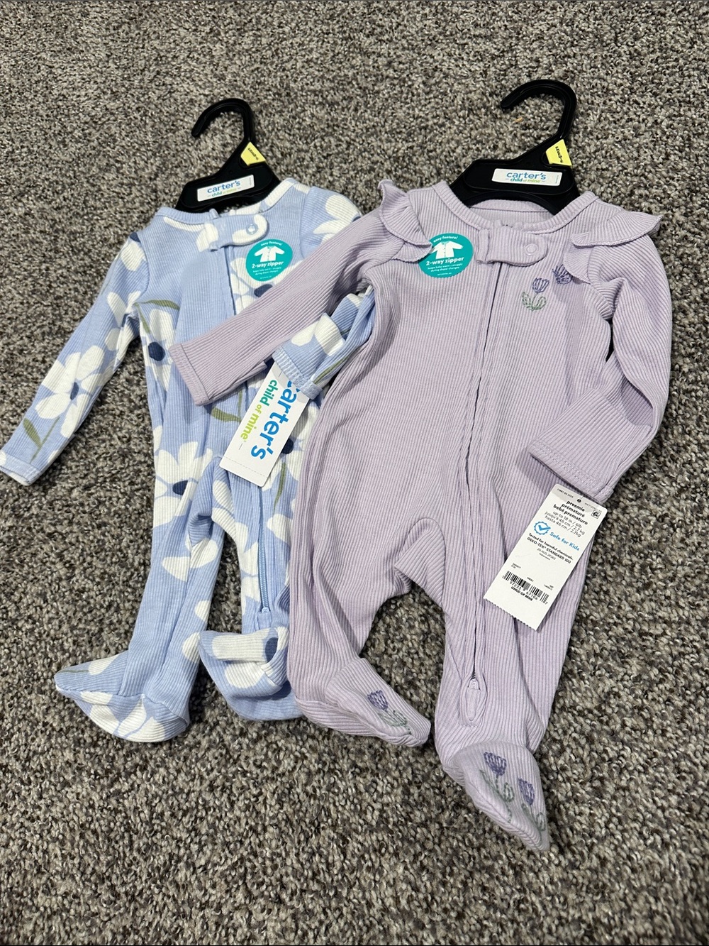 Carter's Lavender Ribbed & Light Blue Floral Onesies